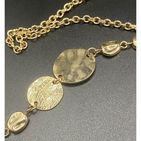 Necklace Polished Discs Yellow Gold Tone Fashion Faceted Crystals 36" 80's Layer - Picture 3 of 6